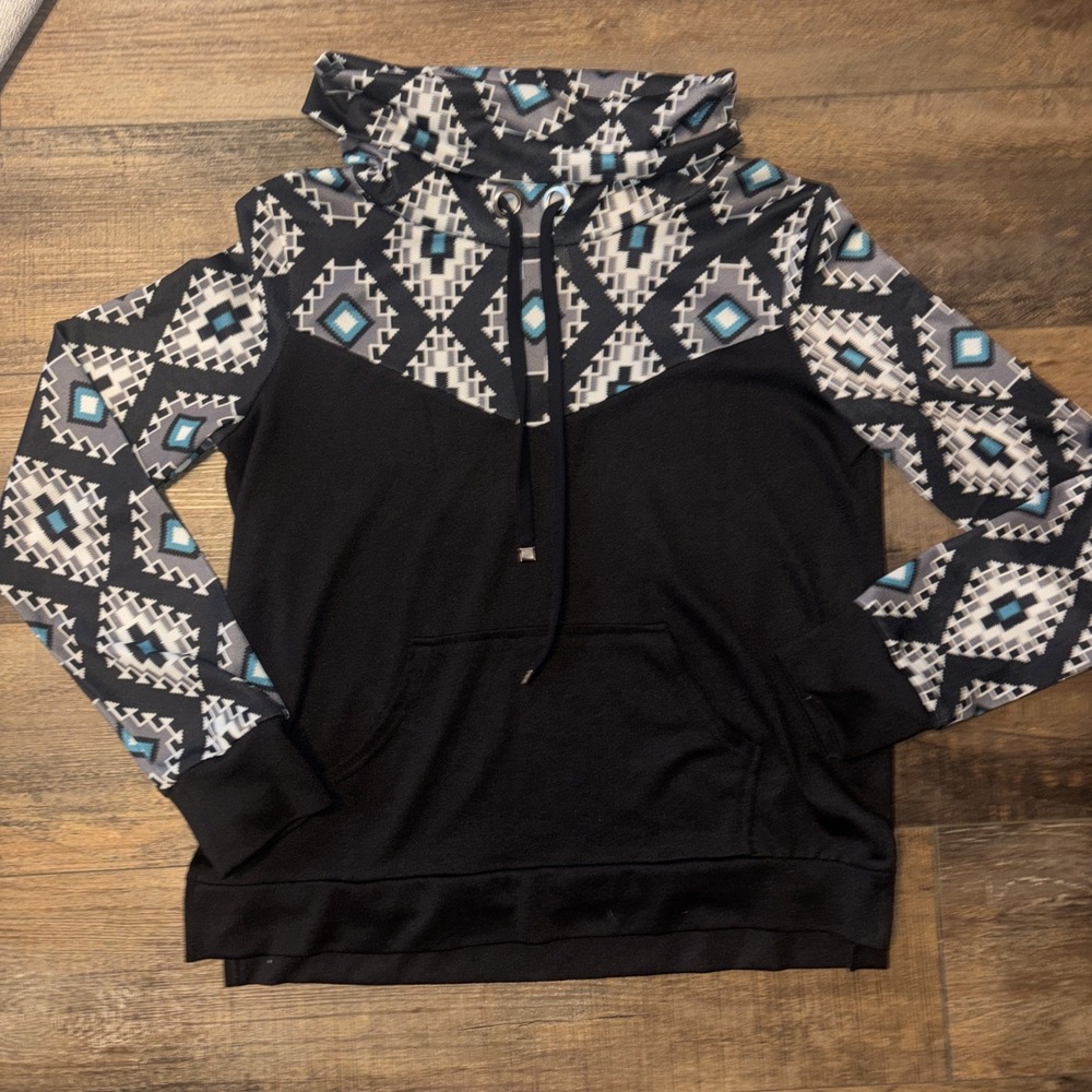 Roper Cowl Neck Pullover Shirt Aztec Navajo Western Top Small